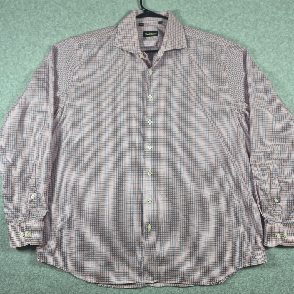 Paul Stuart Button Down Shirt Mens XL Pink Plaid Long Sleeve Made in Canada